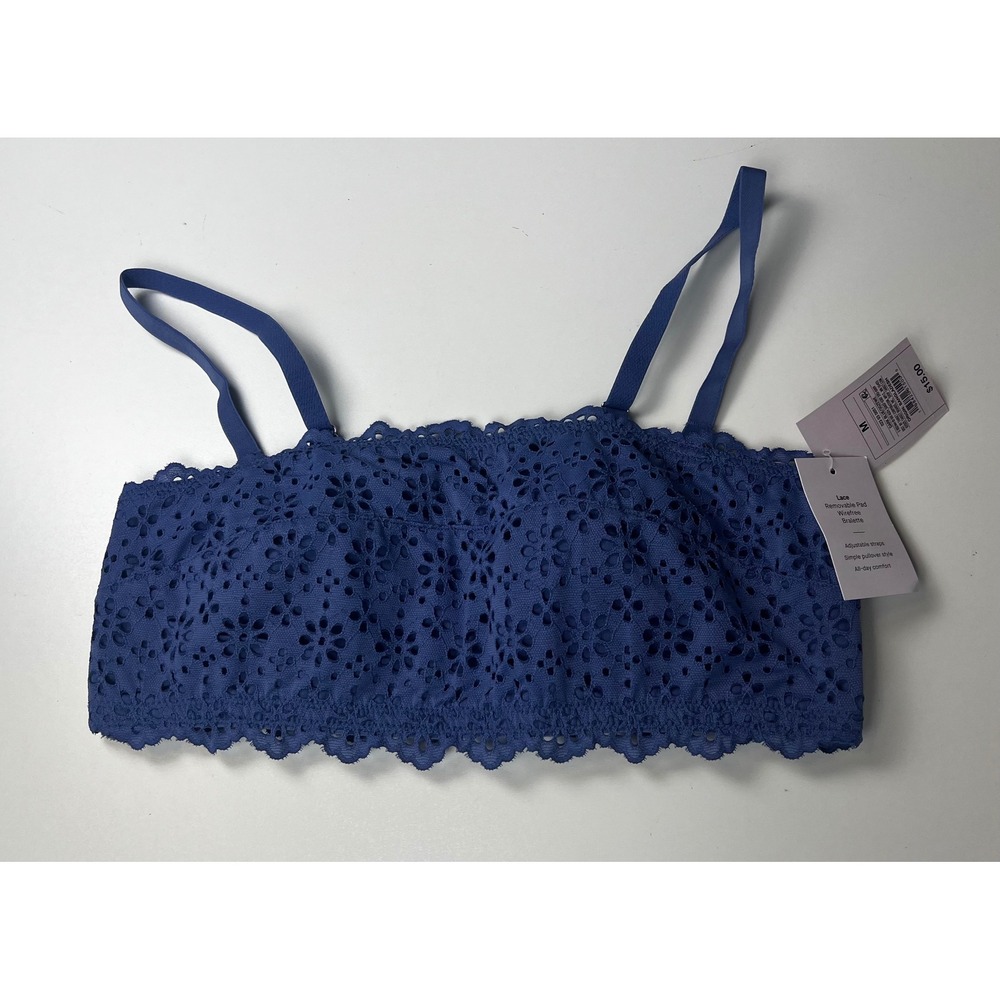 Auden Lace Padded Bandeau Bralette Blue Size Medium NWT